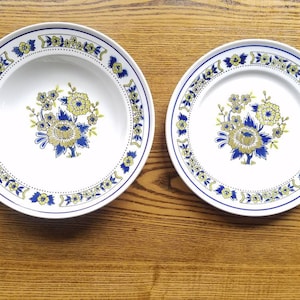 Mikasa Provencal Dutch Treat dish set rimmed soup bowl and salad plate  oven to table to dishwasher made in Japan blue green flower dishes
