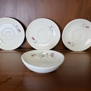 Franciscan Duet Dish set of 4 pink and grey floral vintage mcm dishes bowl and coffee saucers