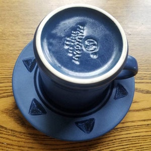 Pfaltzgraff morning light coffee cup and saucer set of 2 blue black geometric dishes image 4