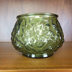 E O Brody Green Glass Vase bowl crinkle Vintage MCM design
