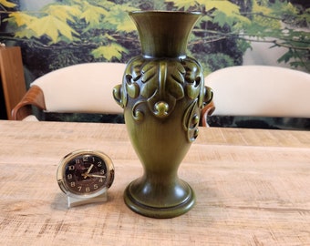 Haeger green and black urn vase floral relief pattern