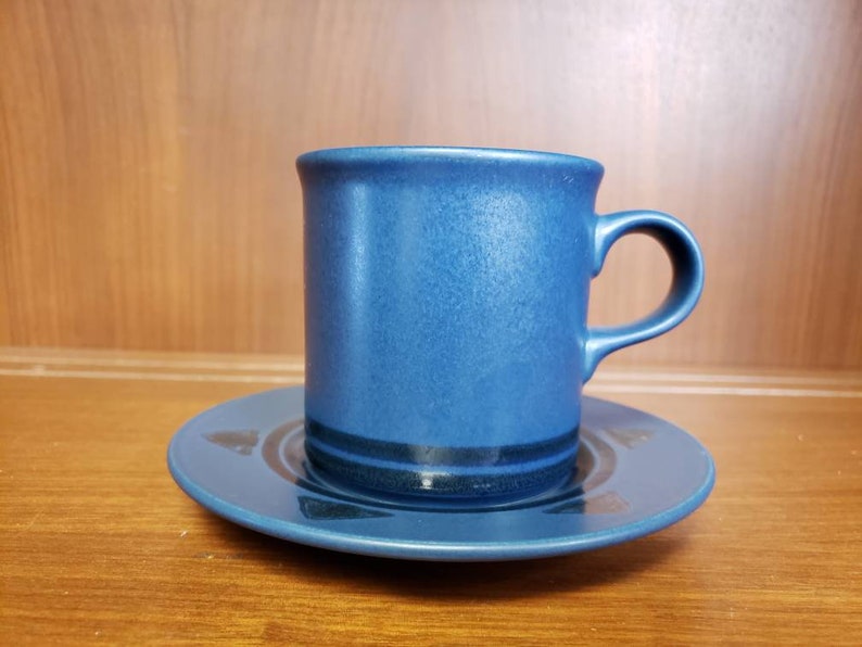 Pfaltzgraff morning light coffee cup and saucer set of 2 blue black geometric dishes image 9