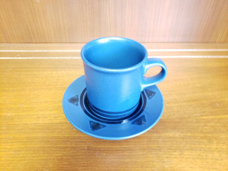 Pfaltzgraff morning light coffee cup and saucer set of 2 blue black geometric dishes image 7