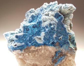 Shattuckite with Chrysocolla on Quartz Crystal Specimen, Kaokoland Namibia
