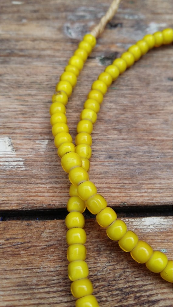 Bright Yellow White Heart Beads, Necklace, Africa… - image 1