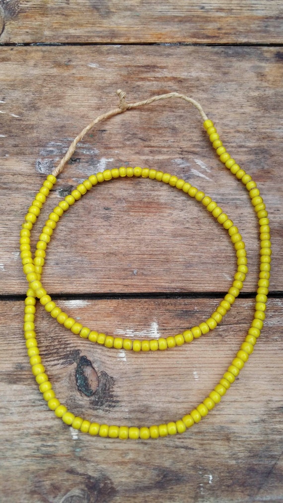Bright Yellow White Heart Beads, Necklace, Africa… - image 2