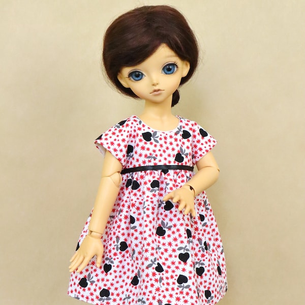 Lati Green and Iplehouse BID Doll Dress | Red, White, and Black Retro Floral Dress for Lati Green and Iplehouse BID BJDs