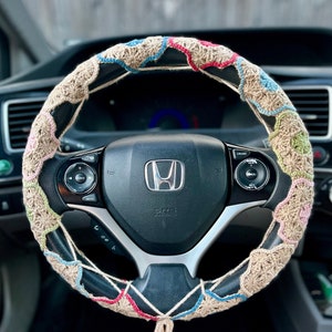 Happy Flowers Crochet Steering Wheel Cover