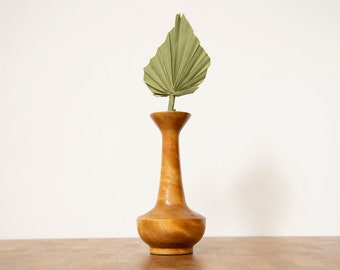Vintage Wood Turned Flower Vase / Mid Century Hand Carved Wood Plant Vessel / Mid Century Modern Minimalist Wood Table Home Decor