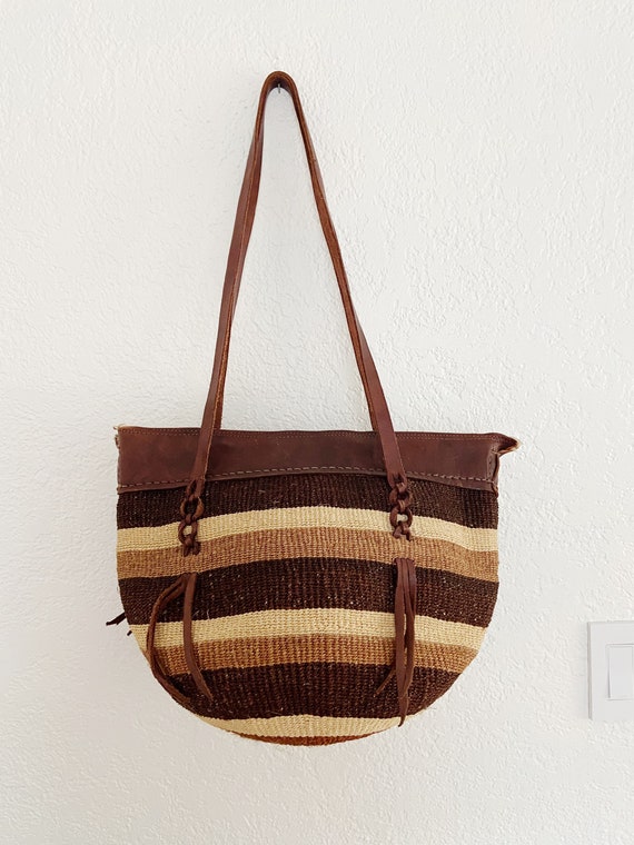 Vintage Sisal Market Bag / Jute Woven Market Tote