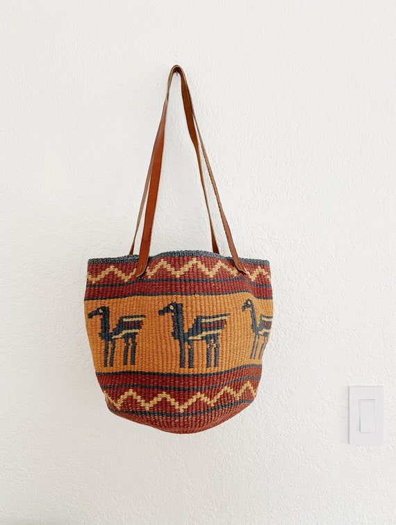 Vintage Sisal Market Bag / Woven Jute Tote Bag