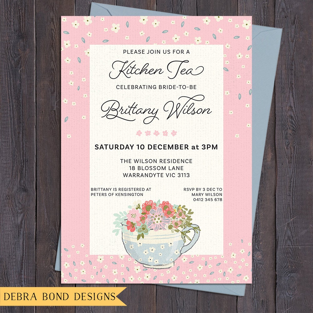 Kitchen tea invitation, bridal shower invitation, afternoon tea ...