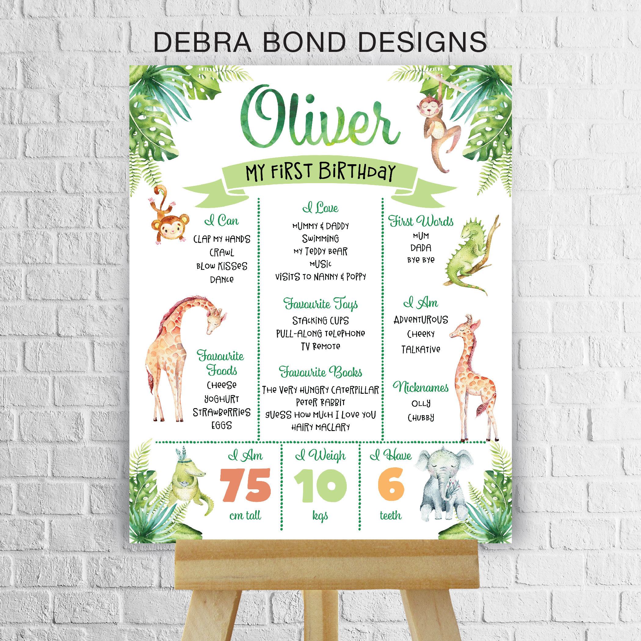 Watercolor Zebra Baby Milestone Board First Birthday Poster Welcome Board 1st Birthday Baby Keepsake Milestone Sign Modern Jungle 256