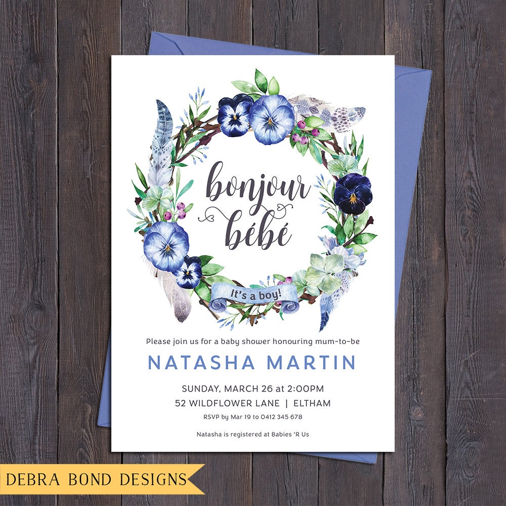 Baby Shower Invitation French Bonjour Bebe Bonjour Baby Etsy Baby Shower Invitation French Bonjour Bebe Bonjour Baby Etsy