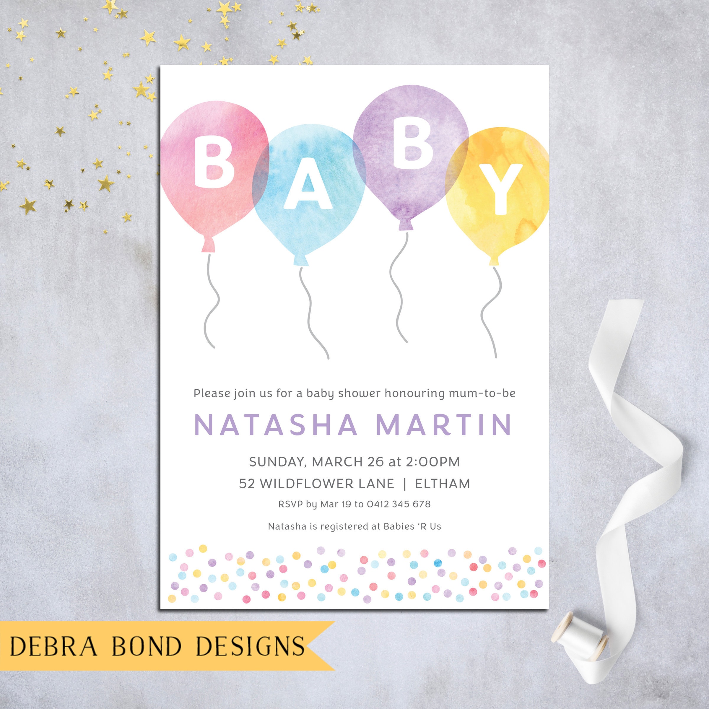 pastel baby shower invitations