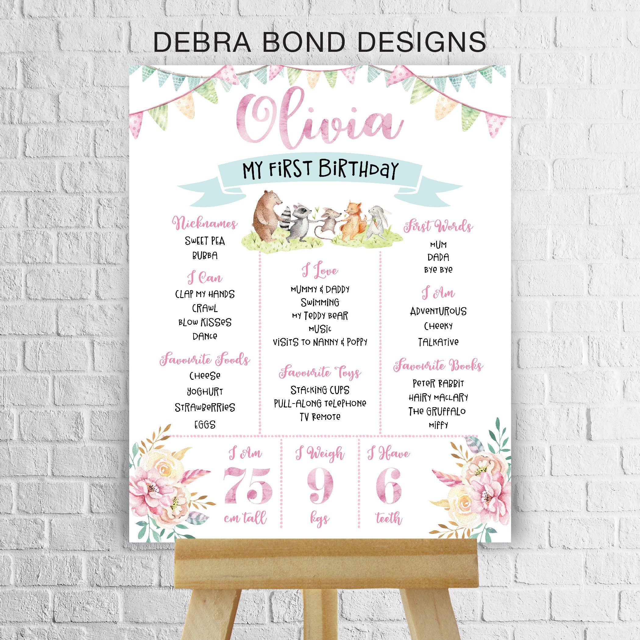 Woodland milestone Board first birthday sign