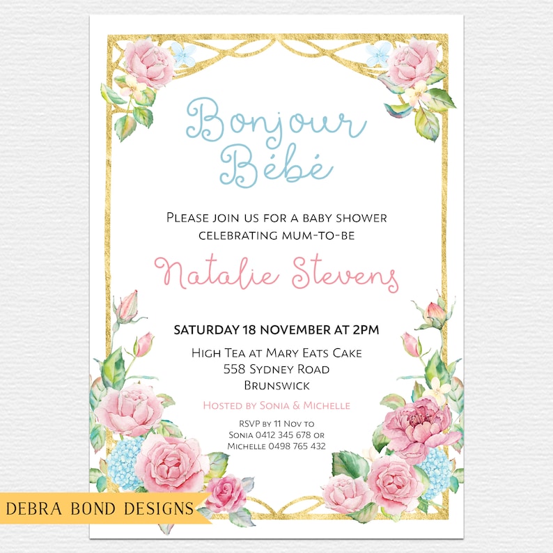 Baby Shower Invitation French Bonjour Bebe French Baby Etsy UK