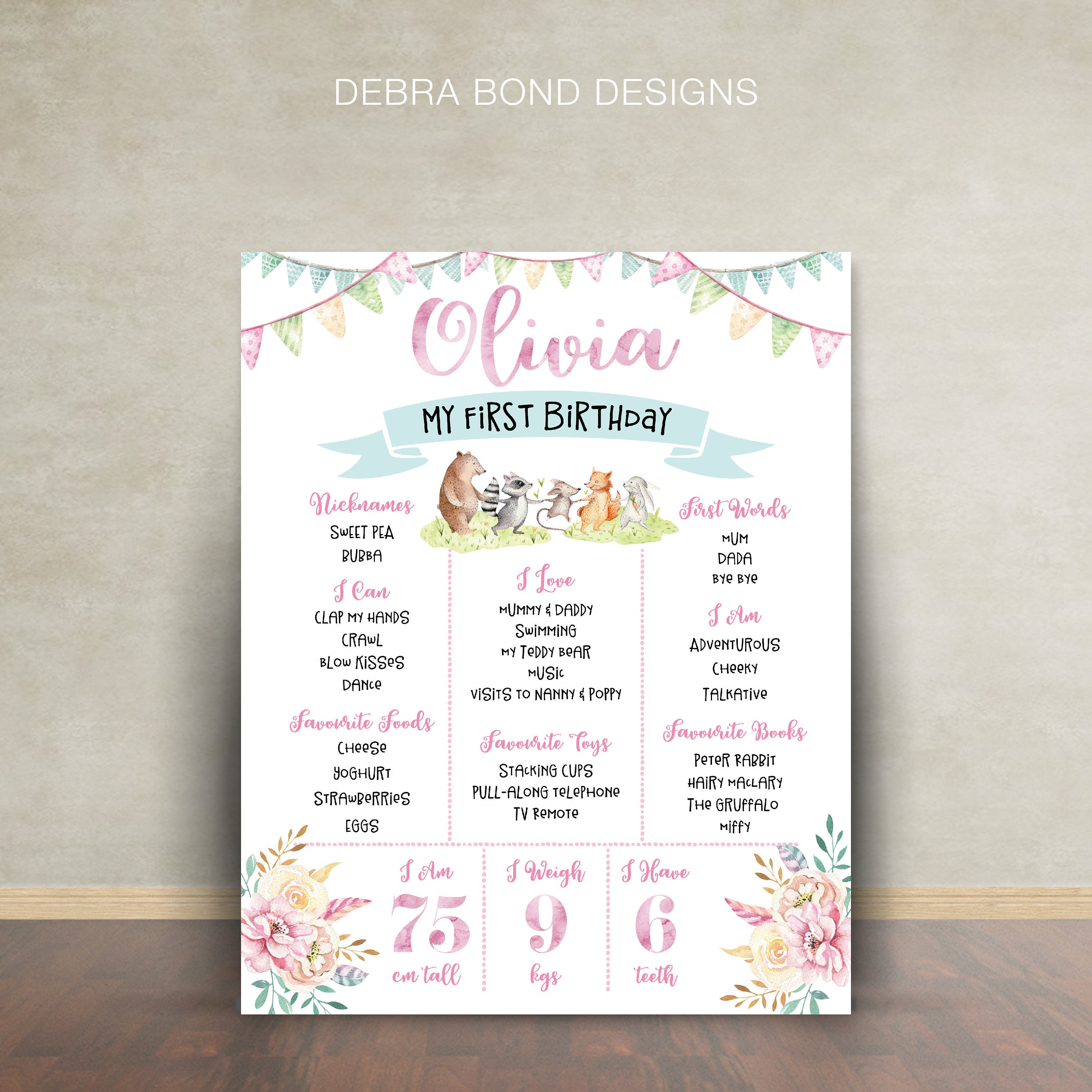 Woodland milestone Board first birthday sign