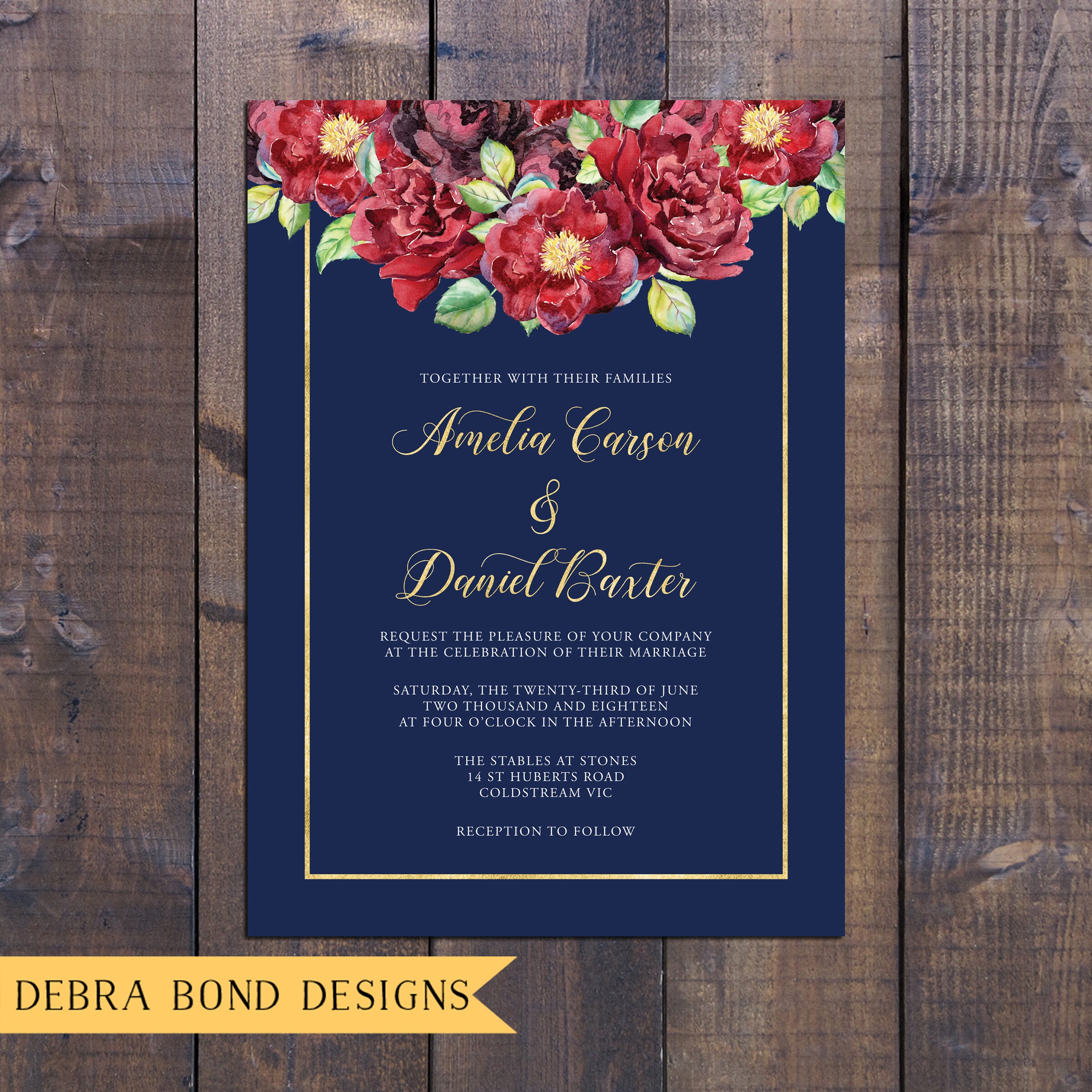 Wedding suite, wedding invitation, navy blue, gold ...