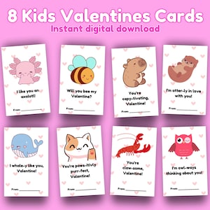 Kawaii Animal Valentines, Cute Animal Valentine&#39;s Day Cards, Printable Kids Valentines, Valentines Printable Tweens, Kawaii Valentine