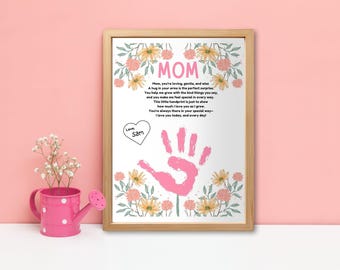 Regalo para el Día de la Madre, Arte con Huellas de Manos para la Abuela, Manualidad Infantil (Descarga PDF Digital)
