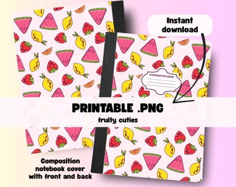 Kawaii Fruit Notebook Cover PNG: Printable Composition Notebook Sticker (7.5" x 9.75")