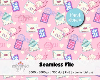 Snail Mail Valentines Day digital seamless png file for vinyl, printing, fabric, sublimation | Hand drawn art no AI