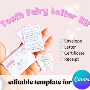 Editable Tooth Fairy Letter, Tooth Receipt, Tooth Fairy Note, Tooth Certificate, Pink Tooth Fairy Letter