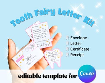 Editable Blue Tooth Fairy Letter Kit: Certificate, Receipt (Digital Download)