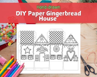 DIY Paper Gingerbread House Folding Craft Kit | Build Your Own | Printable PDF