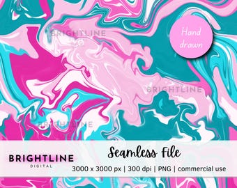 70s Marble Swirl Digital Paper: Pink & Turquoise (Seamless PNG File)