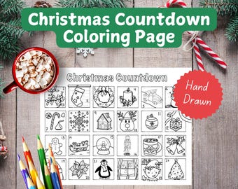 Hand-Drawn Christmas Countdown Coloring Page: Festive Advent Activity (PDF)