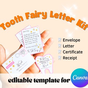 Editable Tooth Fairy Letter Kit with letter, certificate, receipt, envelope