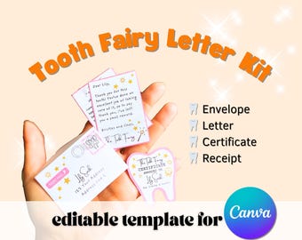 Editable Tooth Fairy Letter Kit with letter, certificate, receipt, envelope