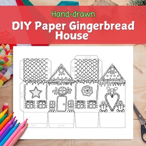 DIY Paper Gingerbread House Craft Kit - Color, Cut and Fold, Fun Holiday Activity for kids, Christmas Paper Craft