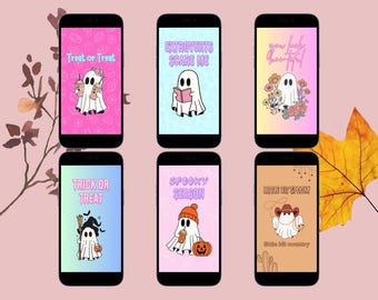 Cute Ghost Phone Wallpapers, Spooky Season Set (Digital Download)