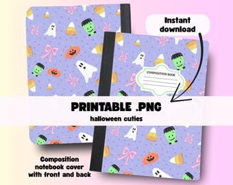 Coquette Halloween Notebook Cover PNG: Hand-Drawn Pumpkins & Ghosts (Digital Download)