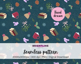 Cozy Winter Seamless Pattern: Hand Drawn Holiday Design (PNG Digital Download)