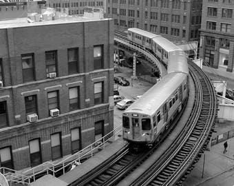 Chicago L Train Photo - Loop, elevated train, train tracks, wall art print, Chicago urban photography, L Series