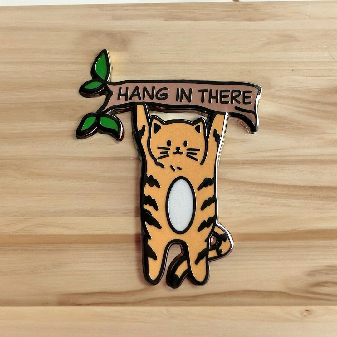 Hang in There Cat Pin Mental Health Pin Cat Lovers Gift Throwback Funny ... - Mental Freedom Cat Accessories