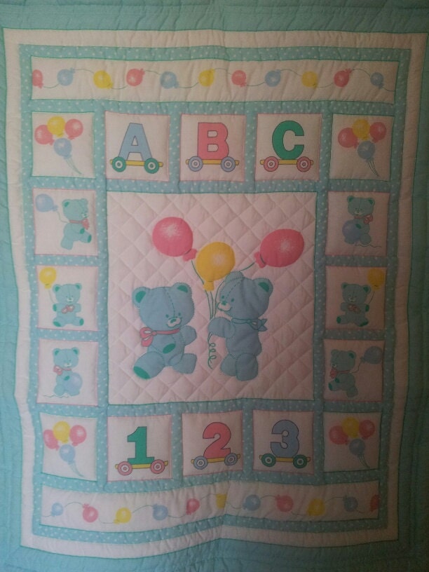 Baby Cot Quilt, Baby Quilt, Cot Quilt, Green Quilt, Bear Quilt, Newborn