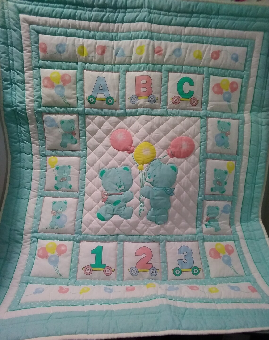 Baby Cot Quilt, Baby Quilt, Cot Quilt, Green Quilt, Bear Quilt, Newborn