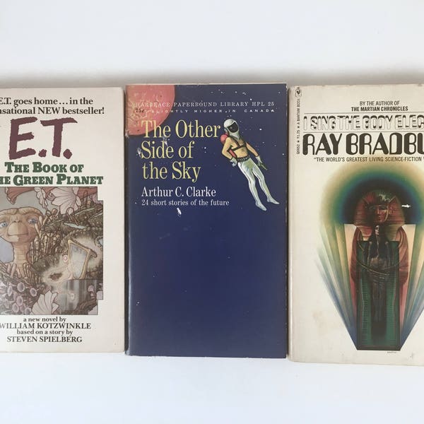 Science Fiction Books, 3 Vintage Paperbacks, I Sing the Body Electric, The Other Side of the Sky, E T Green Planet, Summer Sci Fi Reading