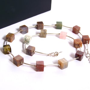 Gemstone Choker Necklace, Boho Beaded Necklace, Multi Gemstone Necklace, Boho Choker for Women, Cube Bead Choker, Minimalist Stone Jewelry