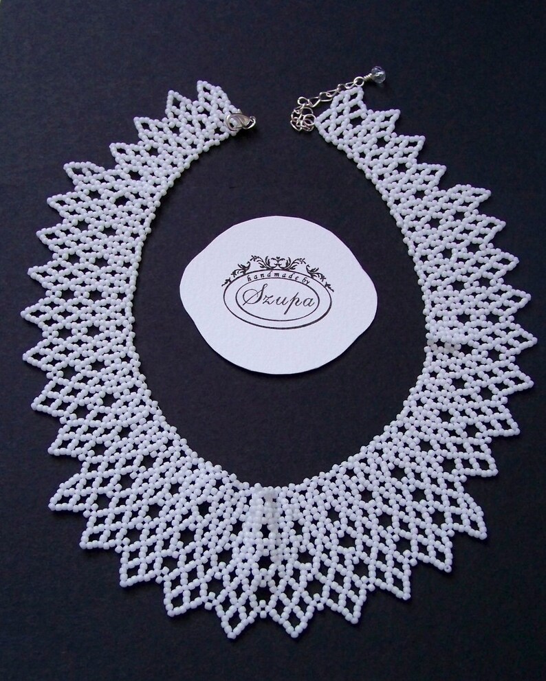white bib necklace beadwoven necklace statement necklace RBG necklace victorian necklace White collar necklace for women