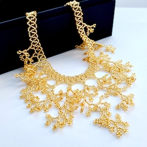 Bead necklace for women, gold necklace, statement necklace gift for her, drop necklace, chandelier necklace, beaded necklace, woven necklace