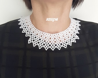 White collar necklace for women, RBG necklace, statement necklace, white bib necklace, beadwoven necklace, victorian necklace, bead necklace