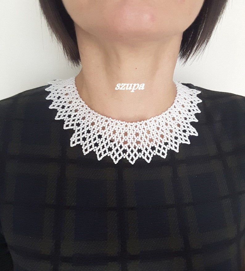 white bib necklace beadwoven necklace statement necklace RBG necklace victorian necklace White collar necklace for women