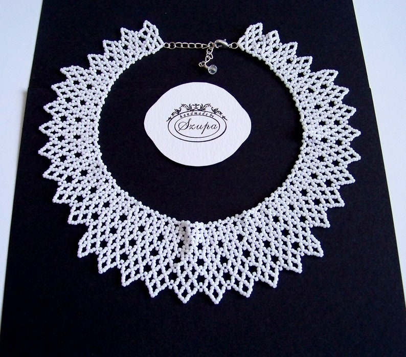 white bib necklace beadwoven necklace statement necklace RBG necklace victorian necklace White collar necklace for women