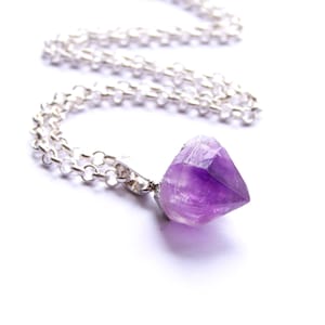 Raw amethyst necklace pendant, crystal necklace for women, gemstone necklace charm, pendant necklace chain, raw stone necklace gift for her